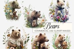 Floral Brown Bears Watercolour Clipart, PNG and JPG Files Product Image 1