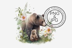Floral Brown Bears Watercolour Clipart, PNG and JPG Files Product Image 3