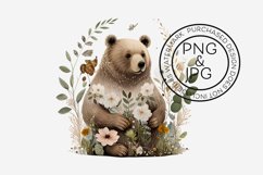 Floral Brown Bears Watercolour Clipart, PNG and JPG Files Product Image 4