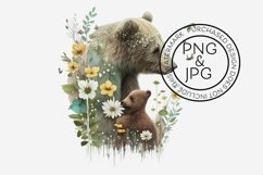 Floral Brown Bears Watercolour Clipart, PNG and JPG Files Product Image 5
