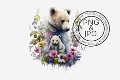 Floral Brown Bears Watercolour Clipart, PNG and JPG Files Product Image 7