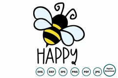 Bee SVG | Be Happy SVG | Wreath SVG | Bee Happy SVG Product Image 1