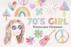 70s Girl Watercolor Hand Painted Clipart Power Fun 1970 Product Image 1