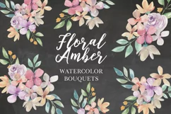 Purple Floral Watercolor Bouquets 6 Pink Flowers Painted Product Image 1