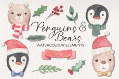 Bear Penguin Watercolor Elements Clipart Christmas Festive Product Image 1