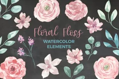 Watercolor Flower Floss Clipart Floral Hand Painted Pinks Product Image 1