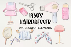 1950s Hairdresser Watercolor Hand Painted Clipart Hair Salon Product Image 1