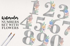 Silver Floral Numbers 0 - 9 Hand Painted Flowers Watercolor Product Image 1