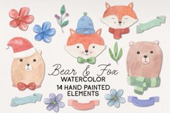 Bear Fox Watercolor Elements Clipart Christmas Winter Floral Product Image 1