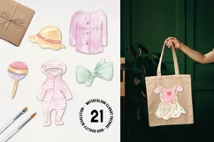 Baby Girl Clothing Cute Pink Watercolor Hand Painted Clipart Product Image 2