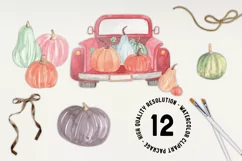 Pumpkin Truck Watercolor Elements Fall Autumn Hand Painted Product Image 3