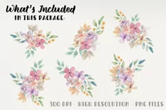 Purple Floral Watercolor Bouquets 6 Pink Flowers Painted Product Image 2