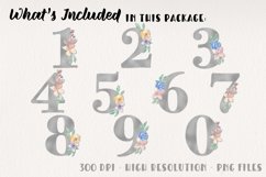 Silver Floral Numbers 0 - 9 Hand Painted Flowers Watercolor Product Image 4