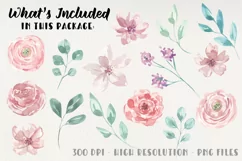 Watercolor Flower Floss Clipart Floral Hand Painted Pinks Product Image 3