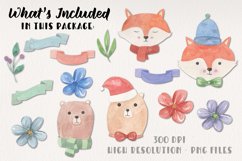 Bear Fox Watercolor Elements Clipart Christmas Winter Floral Product Image 4