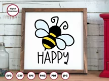 Bee SVG | Be Happy SVG | Wreath SVG | Bee Happy SVG Product Image 2