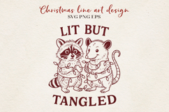 Christmas Raccoon &amp; Possum Line Art | Holiday Lights SVG PNG Product Image 1