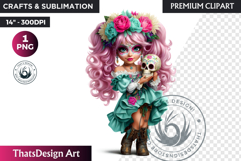 Cute La Catrina Day of the Dead,Sugar Skull Clipart, mexican Product Image 1