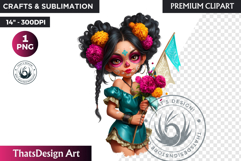 Cute La Catrina Day of the Dead,Sugar Skull Clipart, mexican Product Image 1