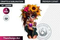 Cute La Catrina Day of the Dead,Sugar Skull Clipart, mexican Product Image 1