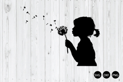 Little Girl Blowing Dandelion Wildflower SVG, Dandelion SVG Product Image 1