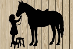 Little girl on horse silhouette SVG Product Image 1