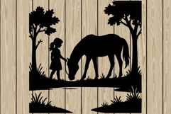 Little girl on horse silhouette SVG Product Image 1