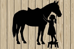 Little girl on horse silhouette SVG Product Image 1