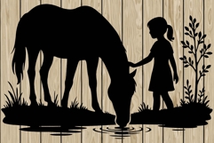 Little girl on horse silhouette SVG Product Image 1