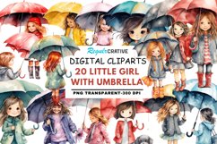 Little Girl with Umbrella Watercolor Sublimation Clipart Product Image 1