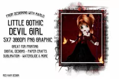 Little Gothic Devil Girl PNG Graphic Red Hair Design Product Image 1