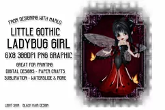 Little Gothic Ladybug Girl PNG Graphic Black Hair Design Product Image 1