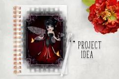 Little Gothic Ladybug Girl PNG Graphic Black Hair Design Product Image 4