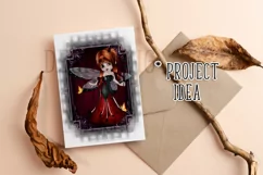 Little Gothic Ladybug Girl PNG Graphic Red Hair Design Product Image 7