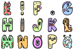 Little Monsters ABC Cute Cartoon Hand-Drawn Kids PNG Letters Product Image 3