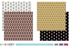 Halloween digital papers featuring adorable vampire girls, mummies, devils, and pumpkin kids in soft pastel and black backgrounds.