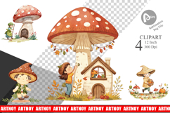 Mushroom Village Friends Clipart Product Image 1