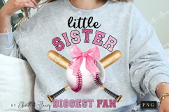 Little Sister Biggest Fan Coquette PNG | Baseball PNG Product Image 2