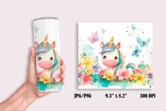 Little Watercolor Unicorn Tumbler Wrap Sublimation Design Product Image 2