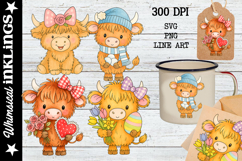 Little Highland Cows Sublimation Clipart| Cow Design Product Image 1