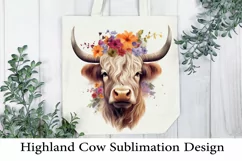 Highland Cow Sublimation. Higland Cow Png Floral. Product Image 1