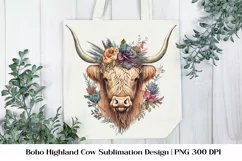 Floral Highland Cow Sublimation. Higland Floral Png Cow. Product Image 1