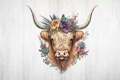 Floral Highland Cow Sublimation. Higland Floral Png Cow. Product Image 2