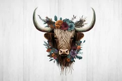 Floral Highland Cow Sublimation. Higland Floral Png Cow. Product Image 2