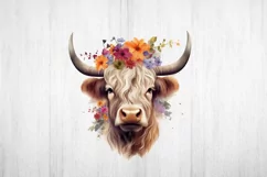 Highland Cow Sublimation. Higland Cow Png Floral. Product Image 2