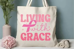 Living With Grace SVG, Breast Cancer SVG Design Product Image 3