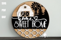 Home Sweet Home Sign SVG | Barm with Windmill Round Sign SVG Product Image 1