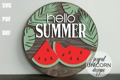 Hello Summer Sign SVG | Tropical Door Hanger SVG Product Image 1