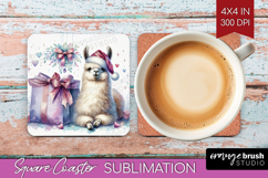 Llama Pastel Christmas Square Coaster Coquette Xmas Coaster Product Image 1