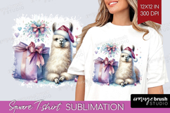 Llama Pastel Christmas Square Tshirt Background Coquette Product Image 1